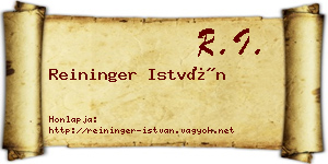 Reininger István névjegykártya